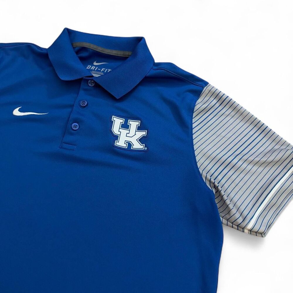 Nike Dri-Fit Kentucky Wildcats Blue Polo Shirt Men's Medium M Stripe Sleeves
